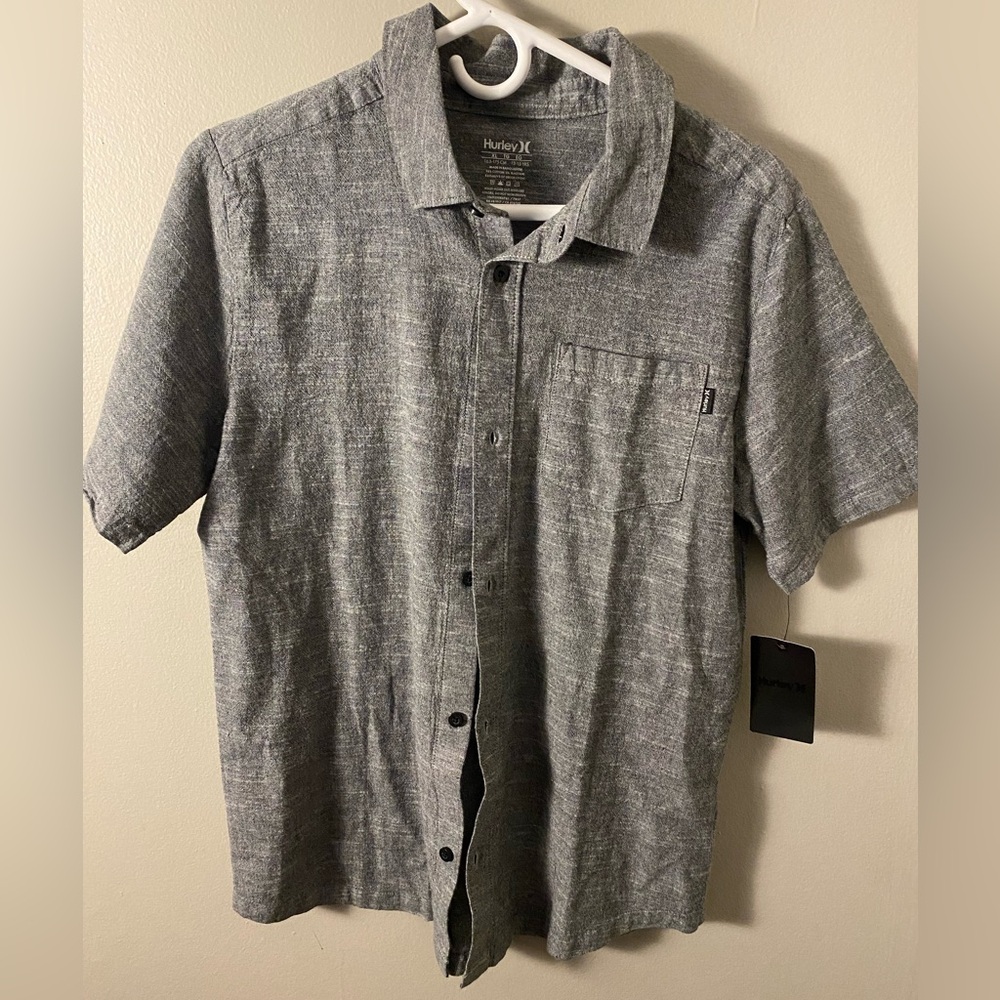 Boys Hurley Gray Button Down Shirt XL NEW